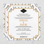Monogram Black, Gold und White Art Deco Hochzeit Einladung (Vorne/Hinten)