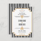 Monogram Black, Gold und White Art Deco Hochzeit Save The Date (Vorne/Hinten)