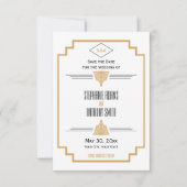 Monogram Black, Gold und White Art Deco Hochzeit Save The Date (Vorderseite)