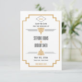 Monogram Black, Gold und White Art Deco Hochzeit Save The Date (Stehend Vorderseite)