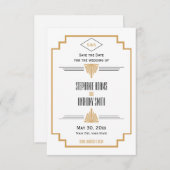Monogram Black, Gold und White Art Deco Hochzeit Save The Date (Vorne/Hinten)
