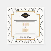 Monogram Black, Gold und White Art Deco Hochzeit Serviette (Vorderseite)