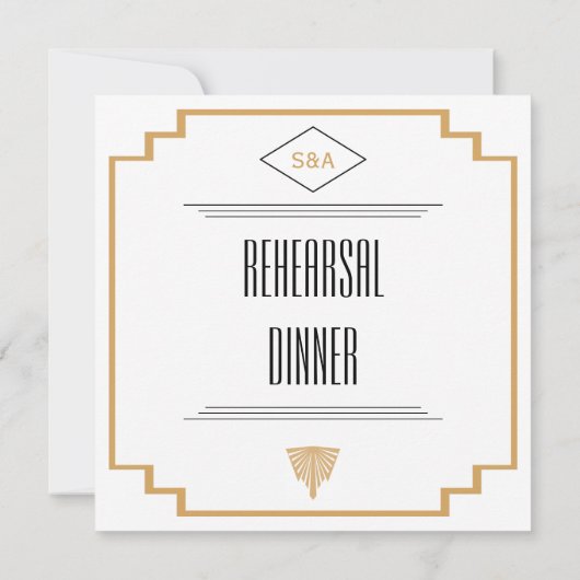 Monogram Black, Gold und White Art Deco Probe Einladung (Rückseite)