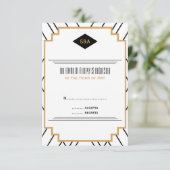 Monogram Black, Gold und White Art Deco UAWG RSVP Karte (Stehend Vorderseite)