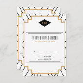 Monogram Black, Gold und White Art Deco UAWG RSVP Karte (Vorne/Hinten)