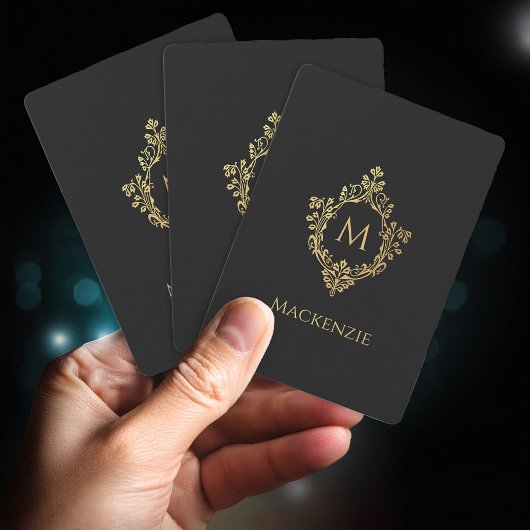 Monogram Black Gold Vintages Wappen Elegant Initia Spielkarten