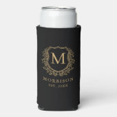 Monogram Black Gold Wappen Botanical Wedding Selters Dosenkühler (Seltzer Vorderseite)