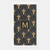 Monogram Black, Gold, White Art Deco Blume Serviette (Vorderseite)