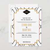 Monogram Black, Gold, White Art Deco Save the Date Ankündigungspostkarte (Vorne/Hinten)