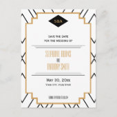 Monogram Black, Gold, White Art Deco Save the Date Ankündigungspostkarte (Vorderseite)
