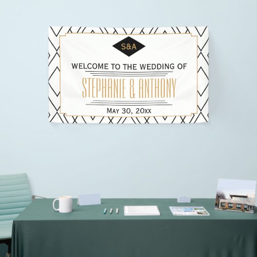 Monogram Black, Gold, White Art Deco Wedding Banner (Messeveranstaltung)