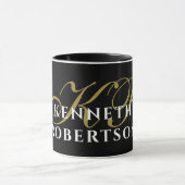 Monogram Black Gold White Name Minimalist Elegant Tasse (Zentrum)