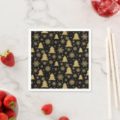 Monogram Black Golden Christmas Tree Snowflakes Serviette (Beispiel)