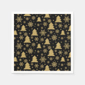 Monogram Black Golden Christmas Tree Snowflakes Serviette (Vorderseite)