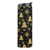 Monogram Black Golden Christmas Tree Snowflakes Thermosbecher (Nach links gedreht)