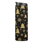 Monogram Black Golden Christmas Tree Snowflakes Thermosbecher (Nach rechts gedreht)
