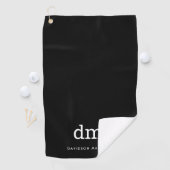 Monogram Black Golf Handtuch mit weißem Text (Insitu)