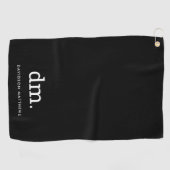 Monogram Black Golf Handtuch mit weißem Text (Horizontal)