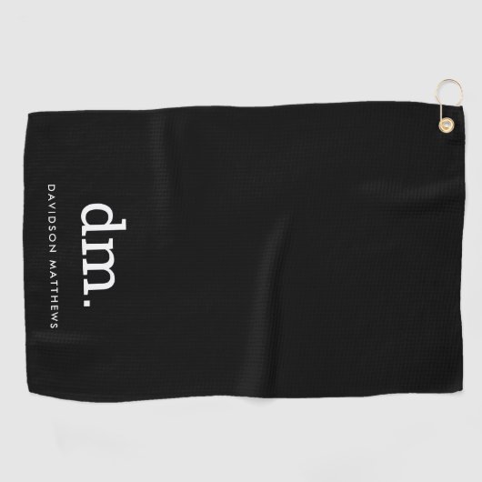 Monogram Black Golf Handtuch mit weißem Text (Horizontal)