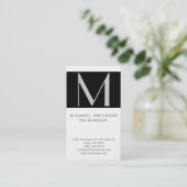 Monogram Black Grau White Simple Business Card Visitenkarte (Stehend Vorderseite)