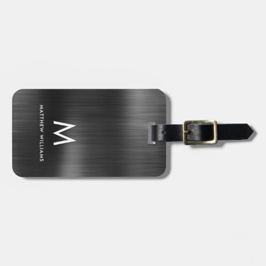 Monogram Black Graue Imitate Metall Stahl kundensp Gepäckanhänger (Vorderseite horizontal)