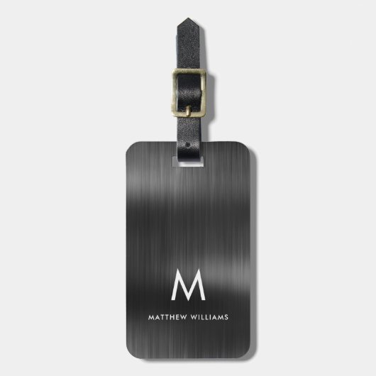 Monogram Black Graue Imitate Metall Stahl kundensp Gepäckanhänger (Vorderseite vertikal)