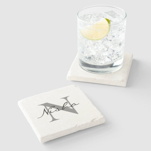 Monogram Black Graue Script Name Steinuntersetzer (Seitenansicht)