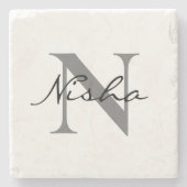 Monogram Black Graue Script Name Steinuntersetzer (Vorderseite)