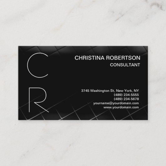 Monogram Black Gray Business Card Visitenkarte (Vorderseite)