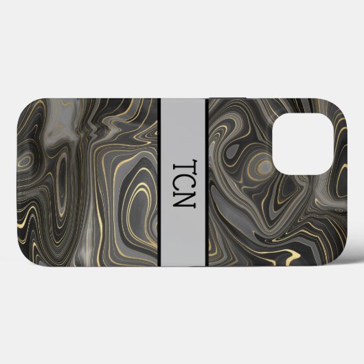 Monogram Black Gray Gold Marble Agate Strata Case-Mate iPhone Hülle (Rückseite (Horizontal))
