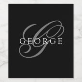 Monogram Black Gray Initial Script Name Weinetikett (Einzelnes Label)