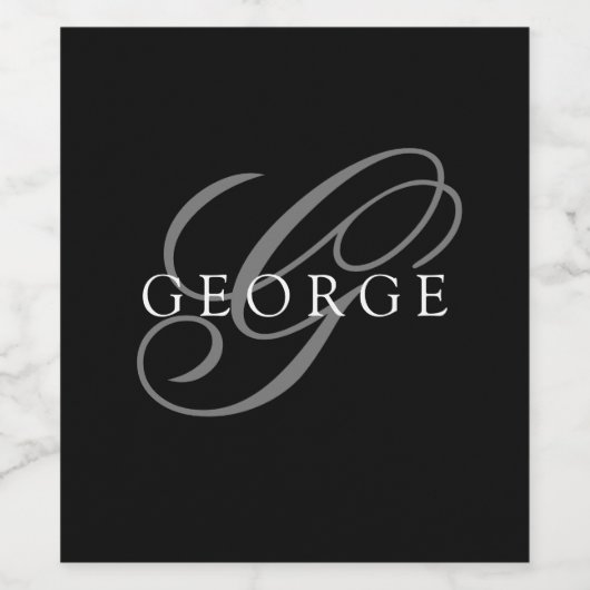 Monogram Black Gray Initial Script Name Weinetikett (Einzelnes Label)