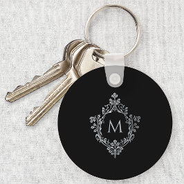 Monogram Black Gray Initial Vintag Elegant Wappen Schlüsselanhänger