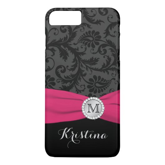 Monogram Black, Gray, Pink Damask iPhone 7 Case (Rückseite)