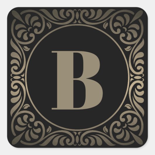 Monogram Black Gray Quadratischer Aufkleber (Vorderseite)