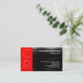 Monogram Black Gray Red Strip Business Card Visitenkarte (Stehend Vorderseite)