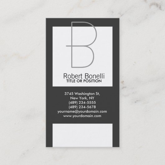 Monogram Black Gray White Schlicht Business Card Visitenkarte (Vorderseite)