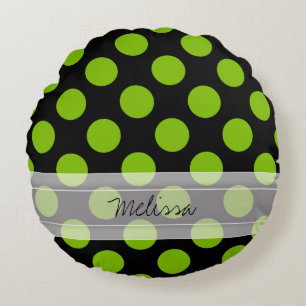 Monogram Black Green Chic Polka Dot Pattern Rundes Kissen