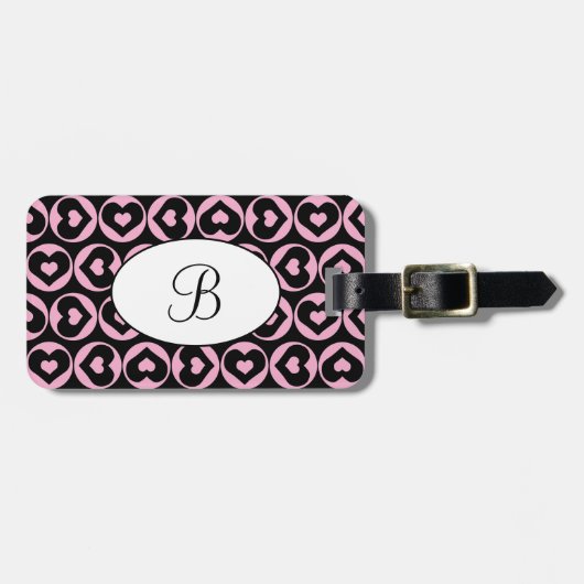 Monogram Black Heart Pink Liebe Gepäckanhänger (Vorderseite horizontal)