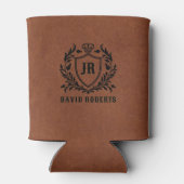 Monogram Black Heraldic Crest Brown Faux Leather Dosenkühler (Rückseite)