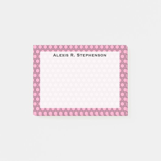 Monogram Black Honeycomb on Carnation Pink Post-it Klebezettel (Vorderseite)