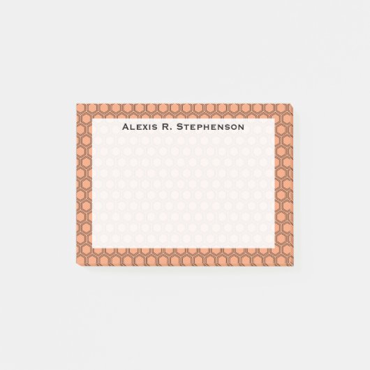 Monogram Black Honeycomb on Peach Post-it Klebezettel (Vorderseite)
