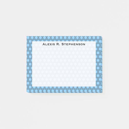 Monogram Black Honeycomb on Sky Blue Post-it Klebezettel (Vorderseite)