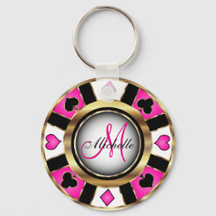 Monogram Black, Hot Pink und Gold Las Vegas Style Schlüsselanhänger