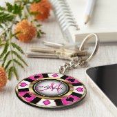 Monogram Black, Hot Pink und Gold Las Vegas Style Schlüsselanhänger (Seite)