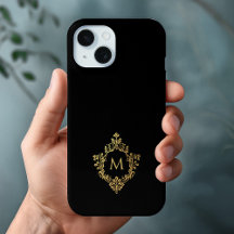 Monogram Black Imitats Gold Wappen Elegant Initial