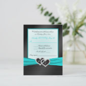 Monogram Black IMITATS Satin Plees mit Aqua UAWG RSVP Karte (Stehend Vorderseite)
