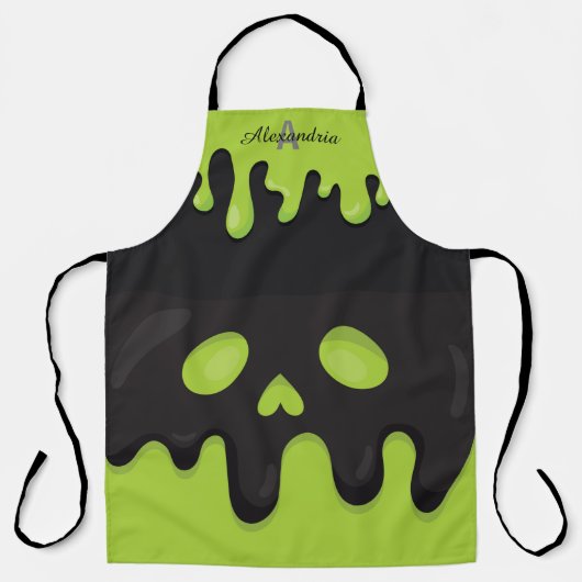 Monogram Black Jack o' Lantern Green Halloween Schürze (Vorderseite)