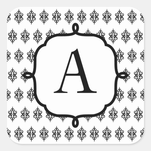 Monogram Black Lace Wedding Business Stickers (Vorderseite)