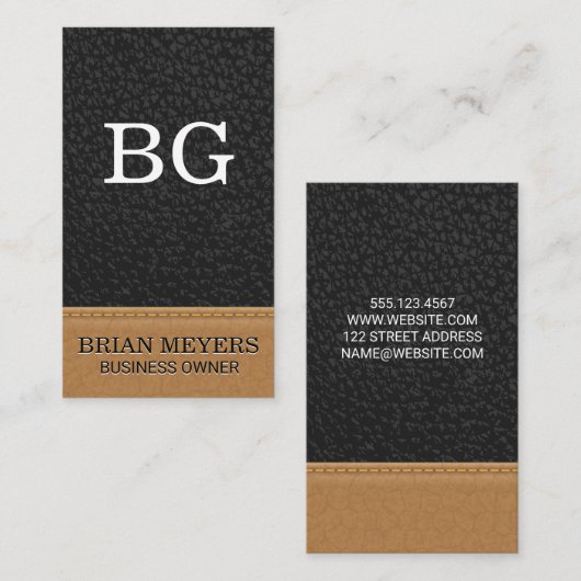 Monogram Black Leather | geheftet Visitenkarte (Vorne/Hinten)